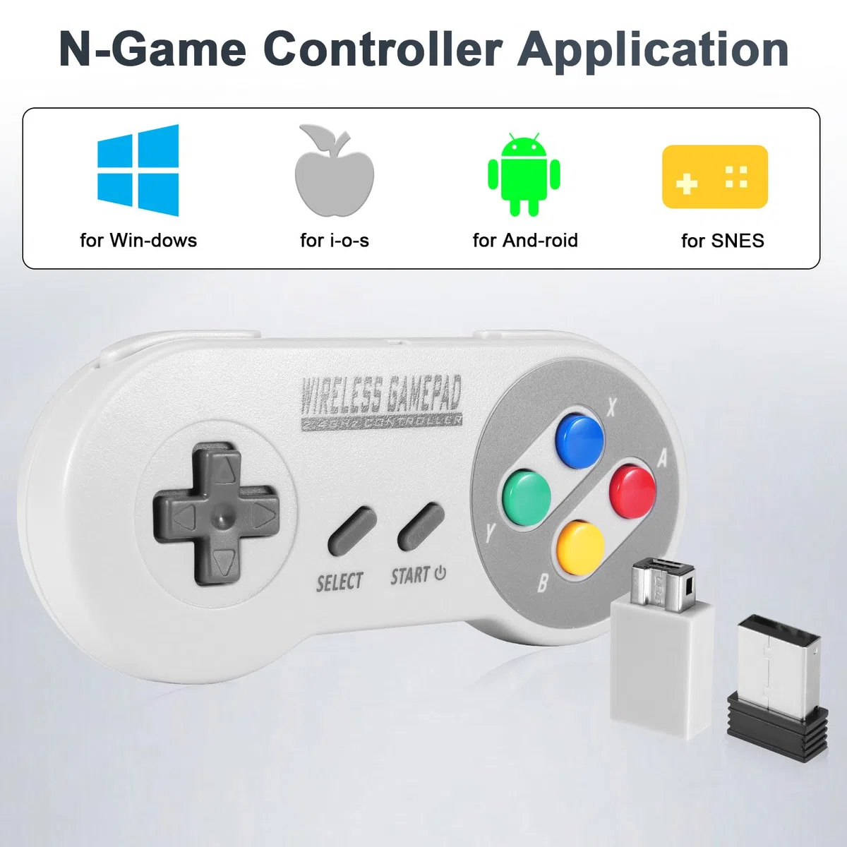 Binghe Controller SNES Wireless, SNES Game Controller Classic Mini Edition con Ricevitore SNES e Ricevitore USB 2.4GHz Compatibile con Switch/Switch OLED/Windows PC/MAC OS/Raspberry Pi(2 pezzi)
