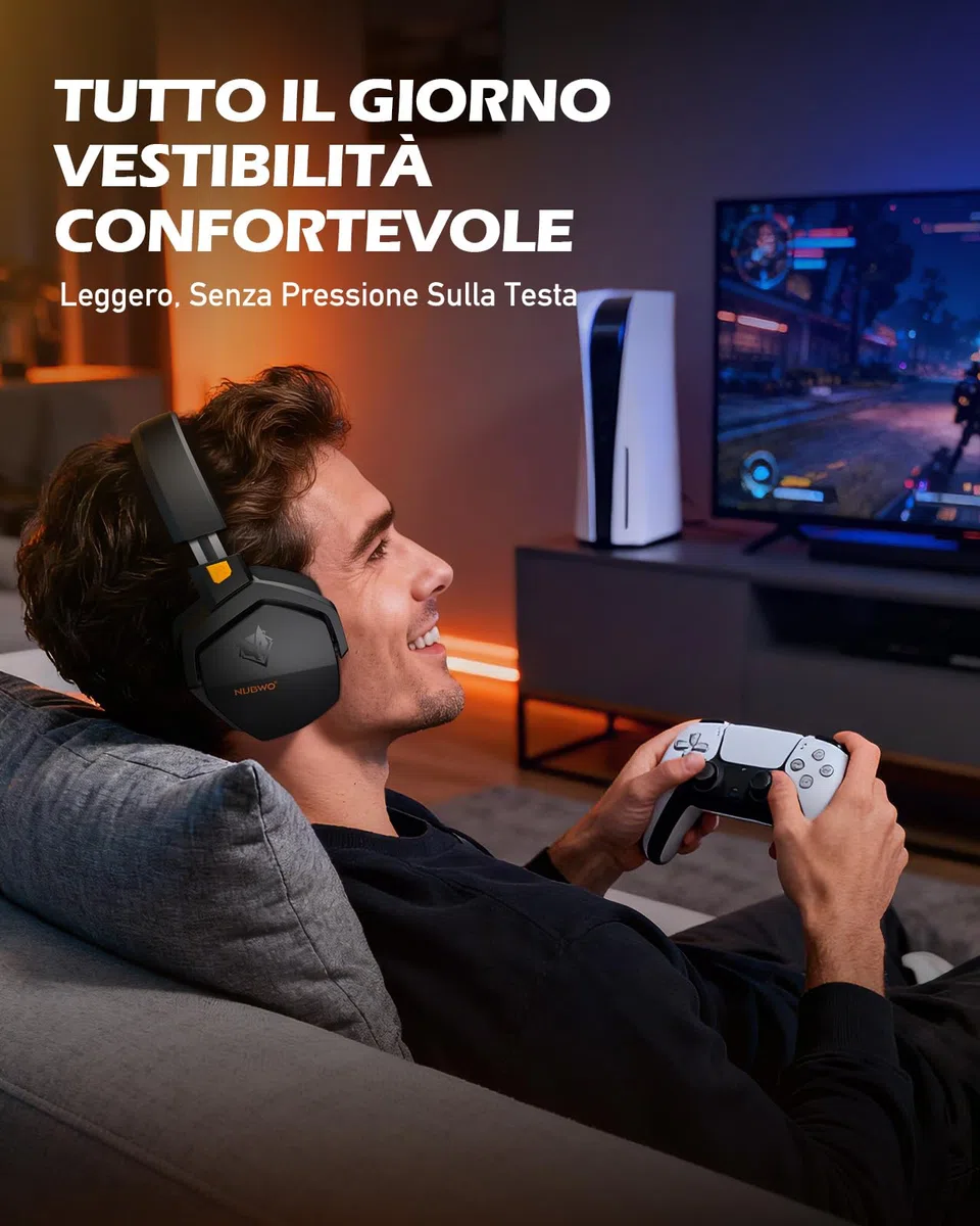 NUBWO G06 Cuffie Gaming Wireless 2.4GHz Bluetooth 5.3 Microfono 7.1 100+ Ore Arancio