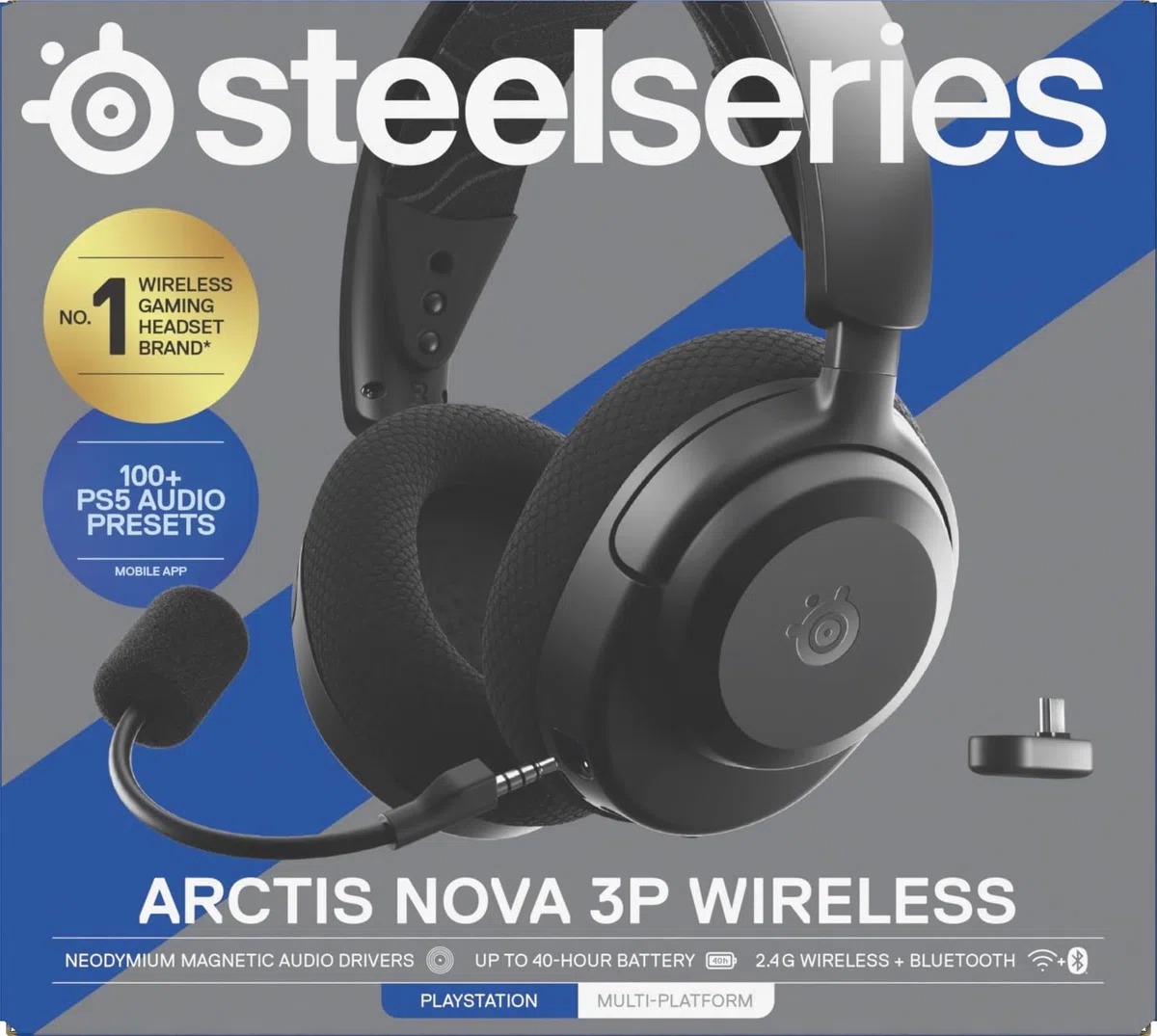 SteelSeries Arctis Nova 3P Cuffie da gioco wireless 2,4GHz/BT 40h neodimio Nero per PS5 PS4 PC Switch