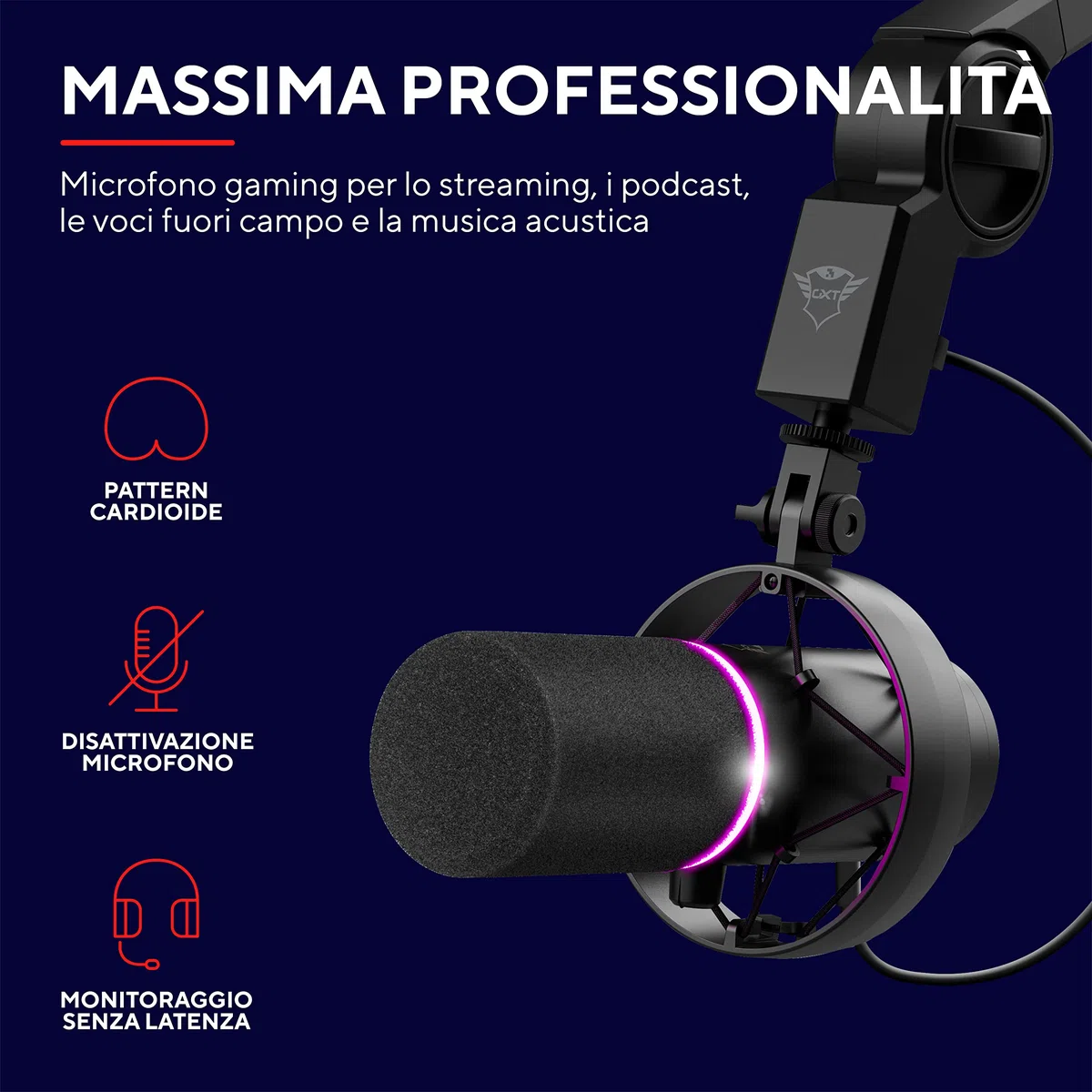 GXTrust 255+ Onyx Microfono Professionale con Braccio da Streaming, Microfono USB con Motivo Cardiode, Filtro Pop, Microfono per Gaming, Podcast, ASMR, Registrazione, Trasmissione - Nero