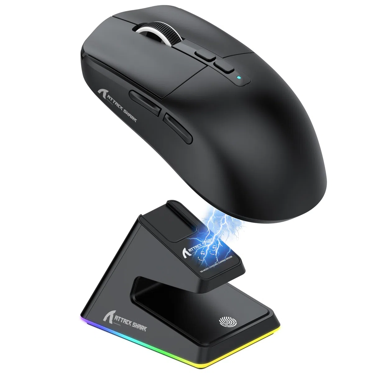 ATTACK SHARK Mouse SUPERLEGGERO X6 49g con Dock di Ricarica Magnetico, Sensore da Gioco PixArt PAW3395, Mouse da Gioco Wireless/Cablato BT/2.4G, 26000 DPI, Mouse da Ufficio Aggiornato X3 (Nero)
