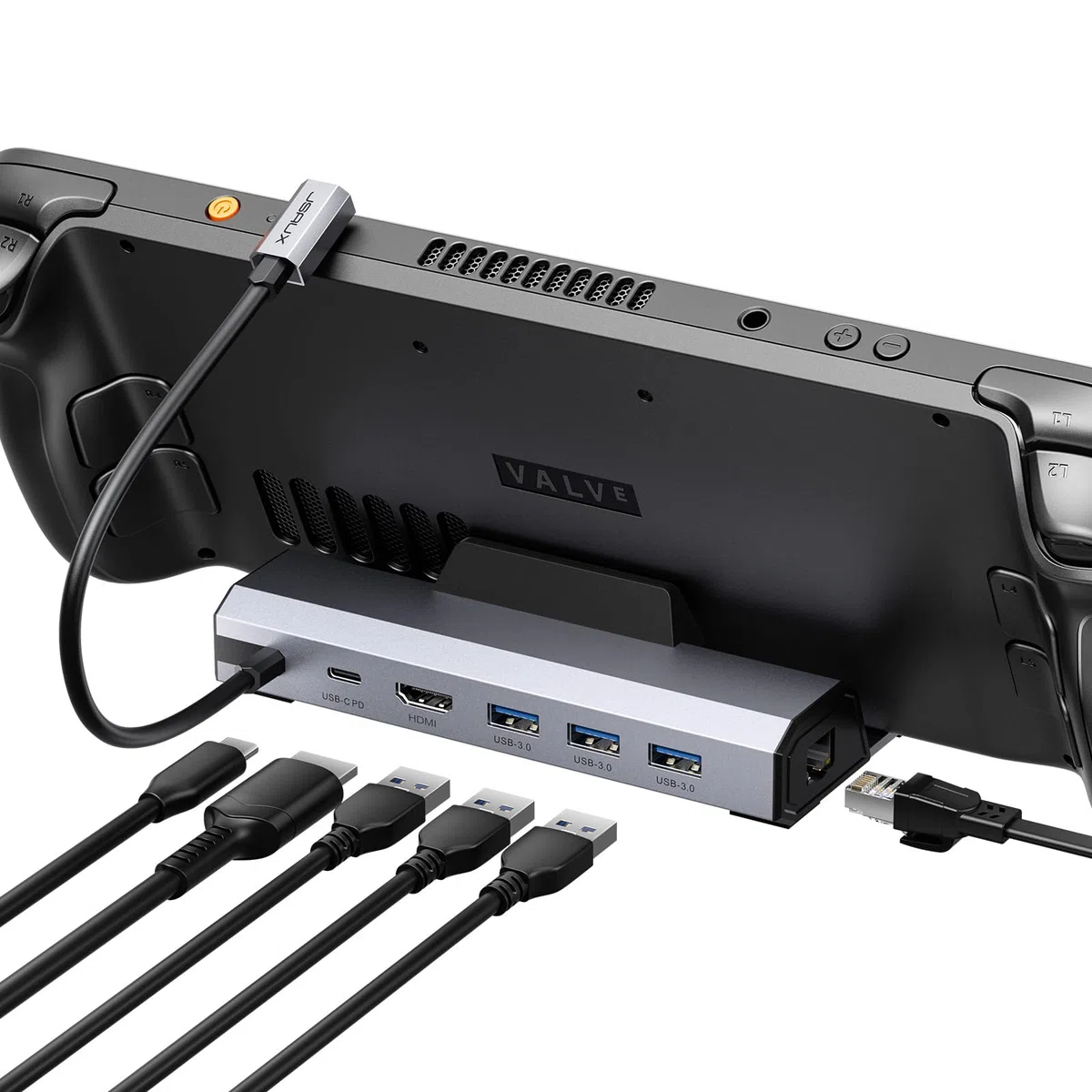 JSAUX Docking Station 6-in-1 per Steam Deck/ROG Ally X/Legion Go/MSI Claw, HDMI 4K@120Hz, Ethernet Gigabit, USB-A 3.0, Ricarica 100W