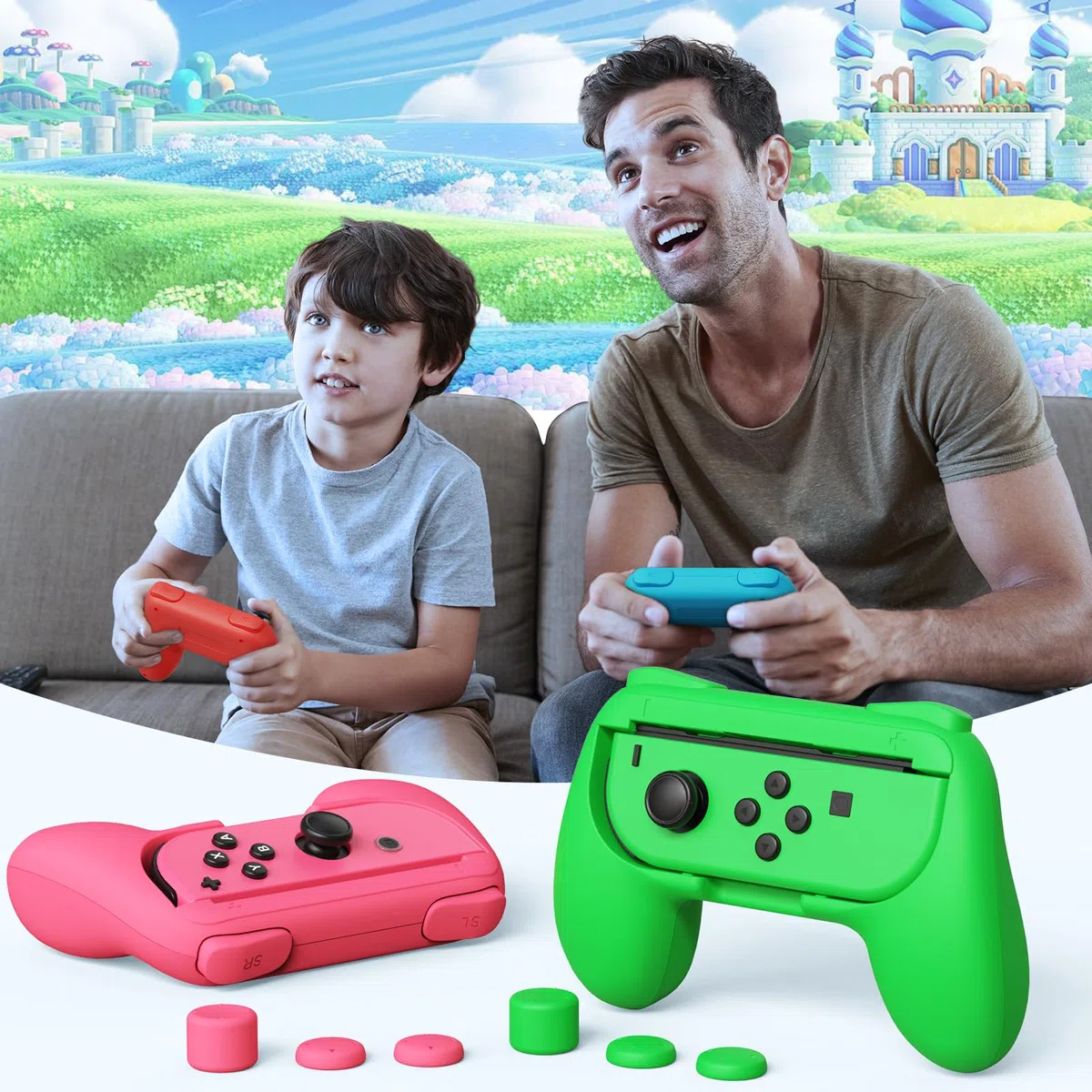 FASTSNAIL Kit di 4 impugnature compatibili con Nintendo Switch per Joy Con, controller resistente all'usura per Joy con e modello OLED con impugnatura da 12 pollici