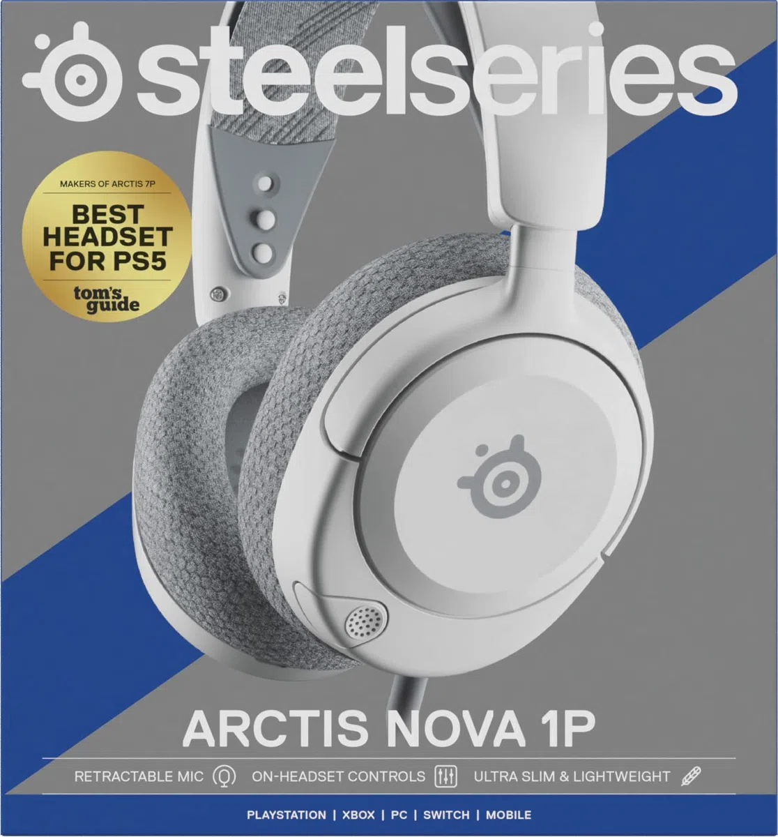 SteelSeries Arctis Nova 1P Cuffie da gaming multisistema Driver Hi-Fi Audio spaziale 360° Memory Foam Bianco