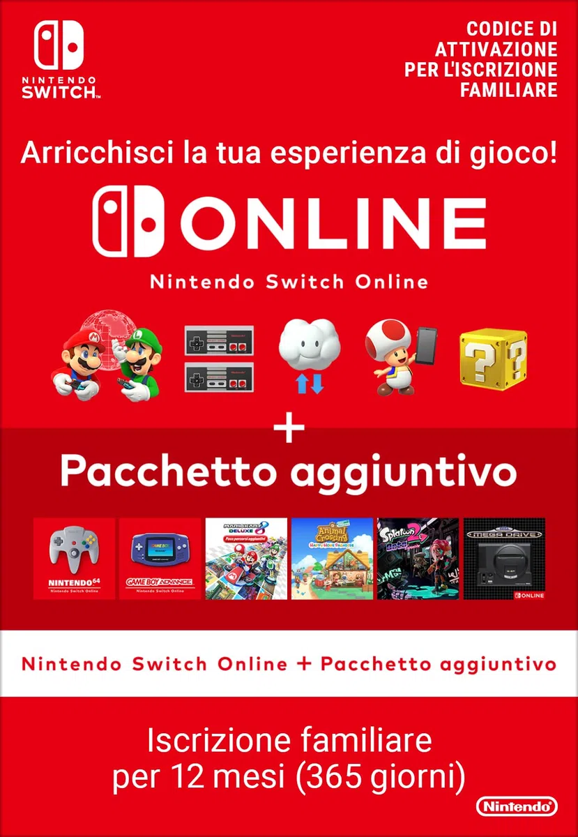 Nintendo Switch Online + Pacchetto aggiuntivo Iscrizione familiare Standard Codice download
