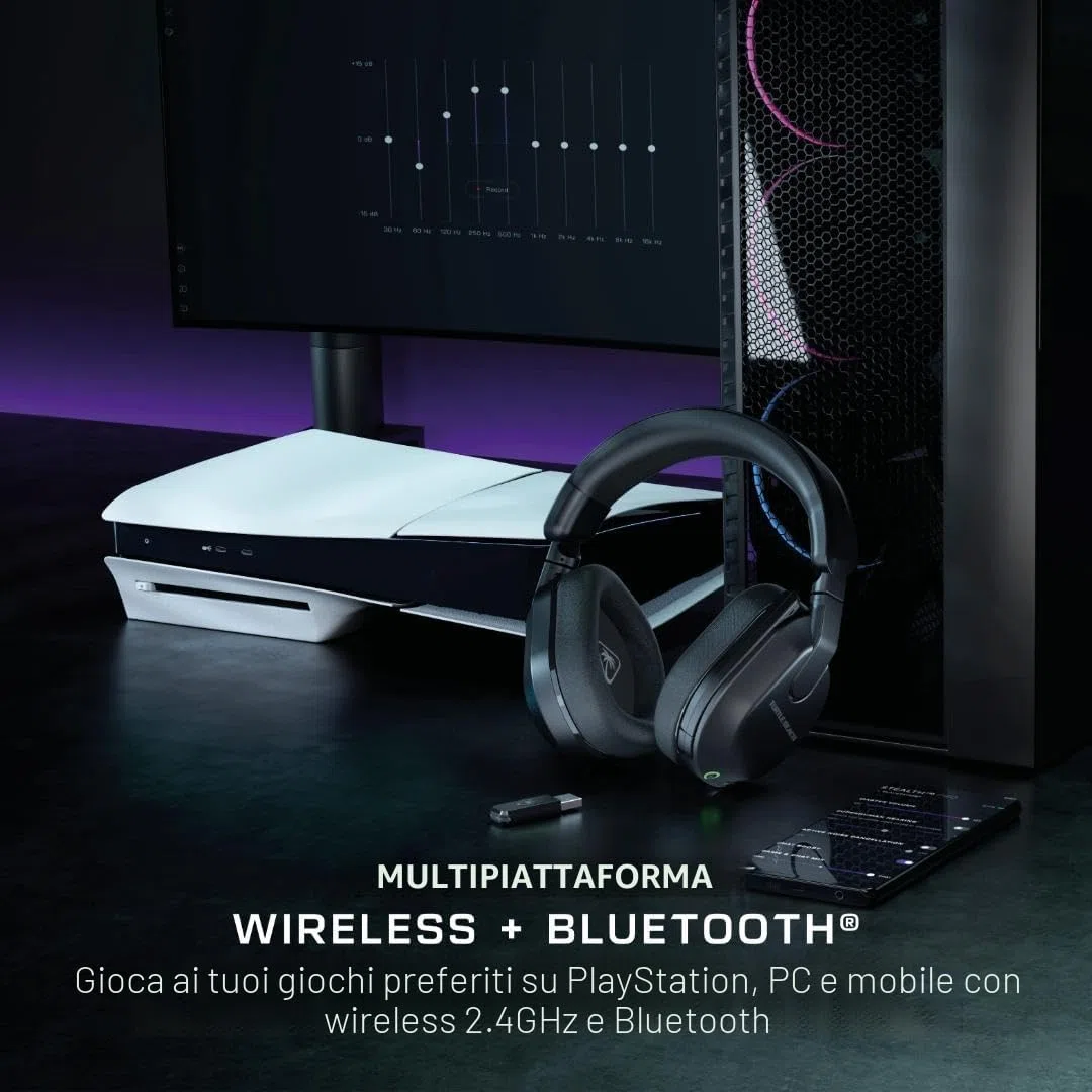 Turtle Beach Stealth 600 Nero PlayStation Cuffie da Gioco Wireless con 80 ora Batteria, Altoparlanti da 50mm e Bluetooth per PS5, PS4, PC e Mobile