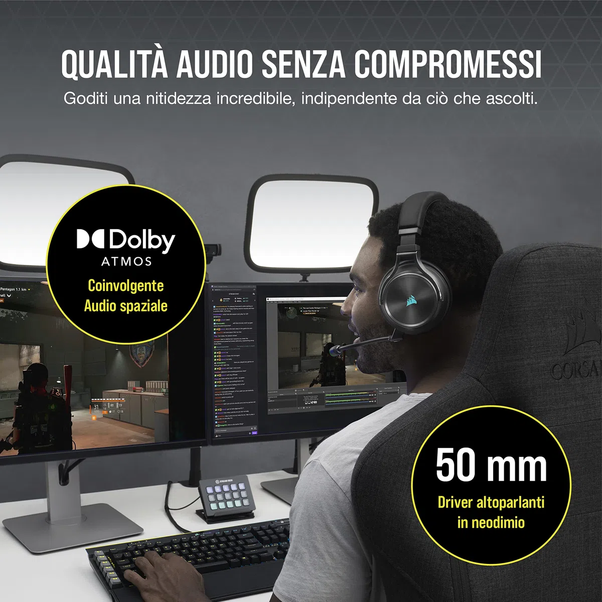 Corsair VIRTUOSO RGB WIRELESS XT, Nero