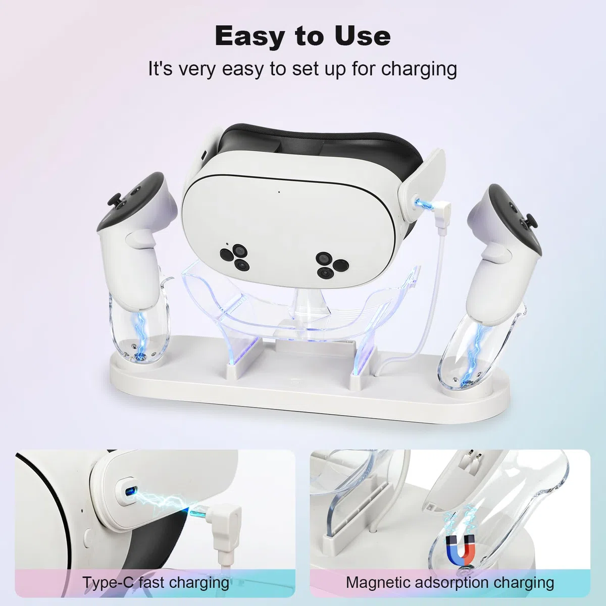 Stazione di Ricarica Meta Quest 3S/3, Charging Dock per Visore e Controller Touch, Base di Ricarica VR Bianco