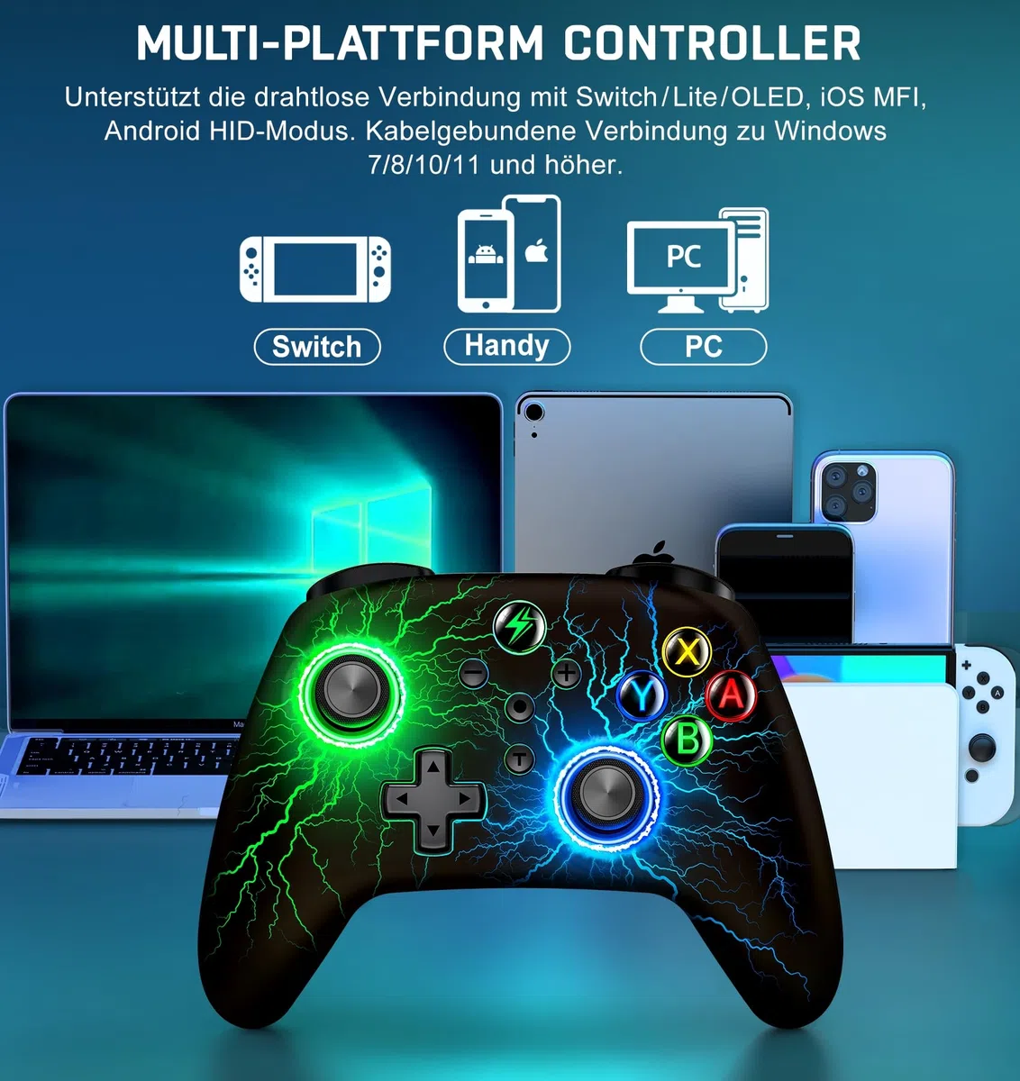 Controller per Switch Compatibile con Switch 2/Switch/Lite/OLED,Android/IOS/PC,1000mAh Controller Bluetooth con 6 Assi/Programmazione/Doppia Vibrazione/Turbo/Luce LED Regolabile/Risveglio/Screenshot
