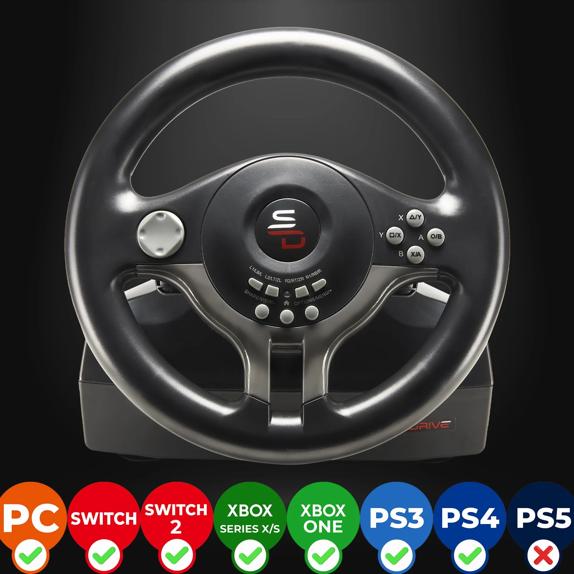 Subsonic Superdrive SV200 , Volante con pedali, Per PS4, XBOX ONE, PC, Switch e PS3, Non compatibile con PS5, Nero