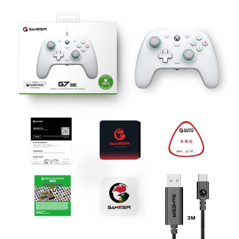 GameSir G7 SE Wired Controller per Xbox Series X|S, Xbox One, Windows 10/11, Gamepad Plug e Play con Joystick Effetto Hall, Jack 3,5mm Bianco