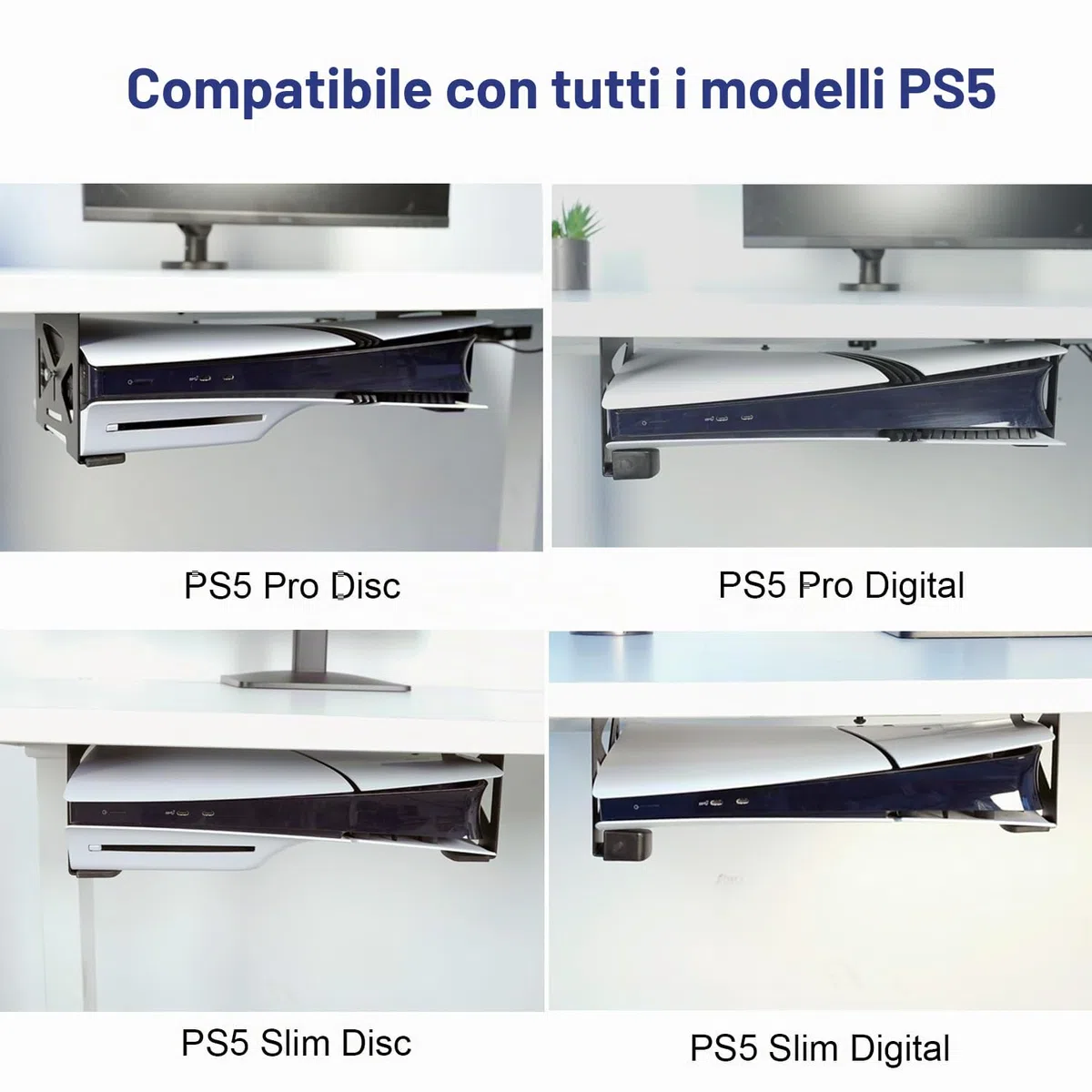 Monzlteck Supporto da scrivania per PS5/PS5 Slim, montaggio invisibile Compatible con Playstation 5 Disc e Digital Edition, salvaspazio, DP-05