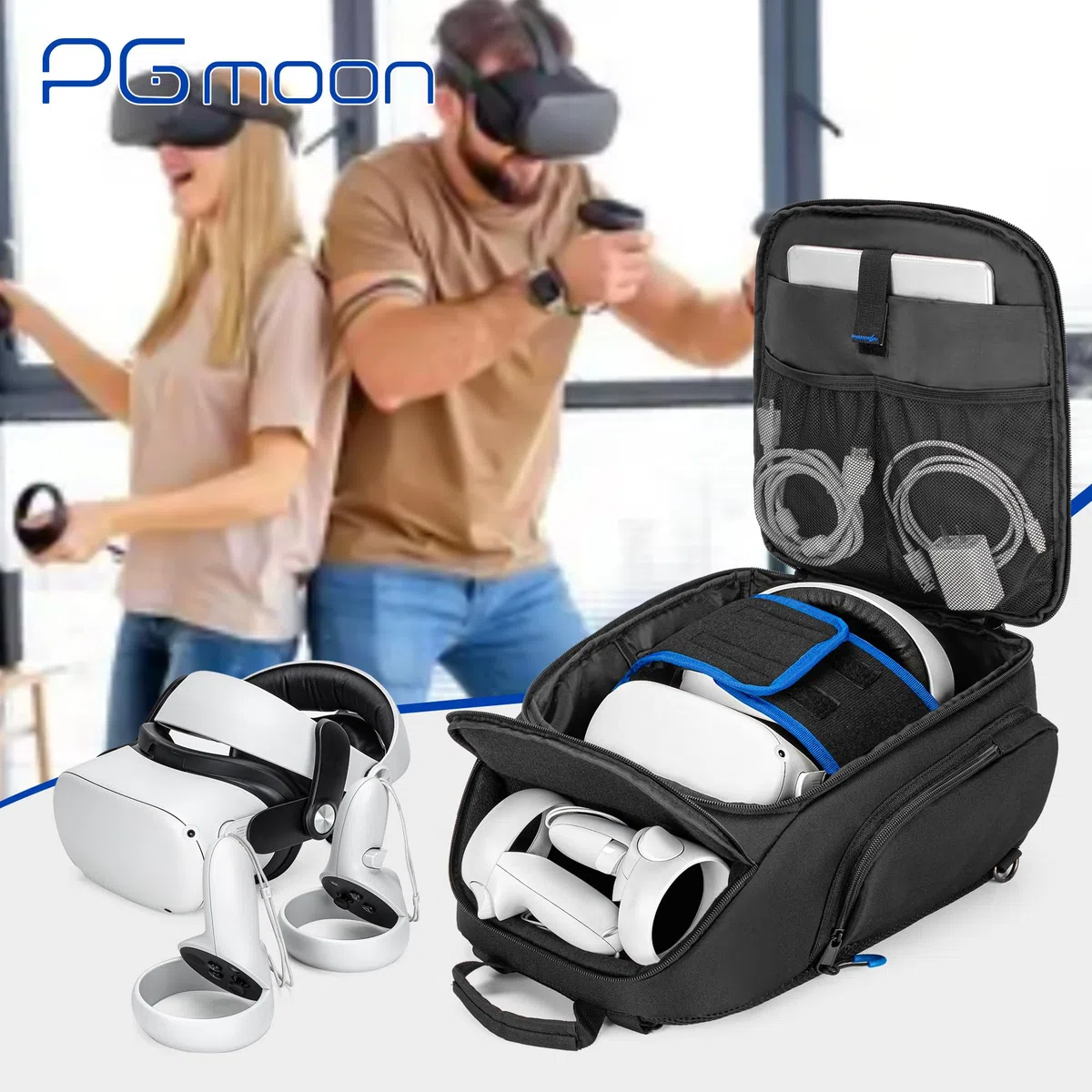 PGmoon Custodia da Trasporto per Oculus Meta Quest 2/Quest 3/Quest Pro/VR Elite/PSVR2, Zaino con Spazio per Controller