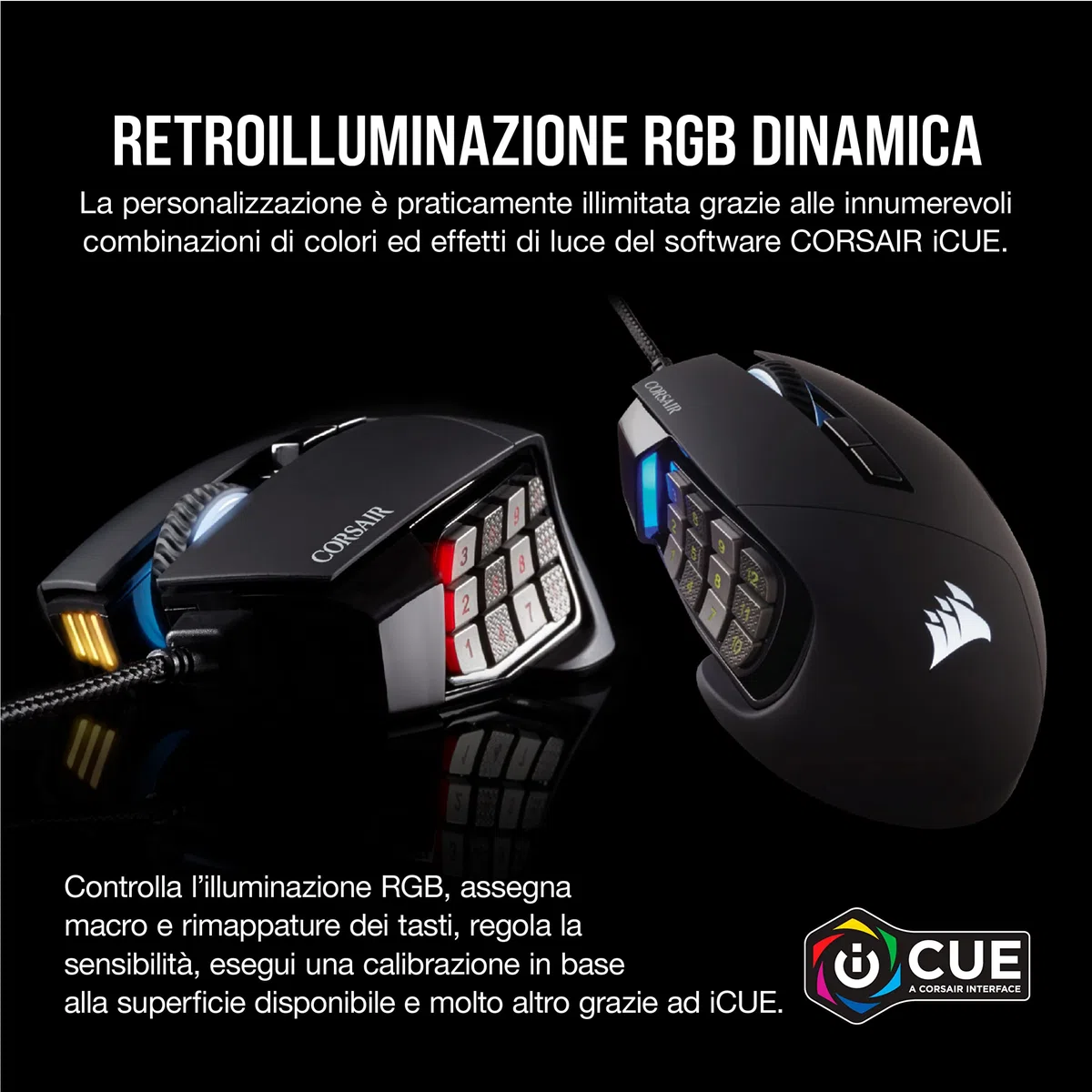 Corsair Scimitar ELITE RGB Mouse Gaming Ottico per MOBA/MMO 18000 DPI, Nero