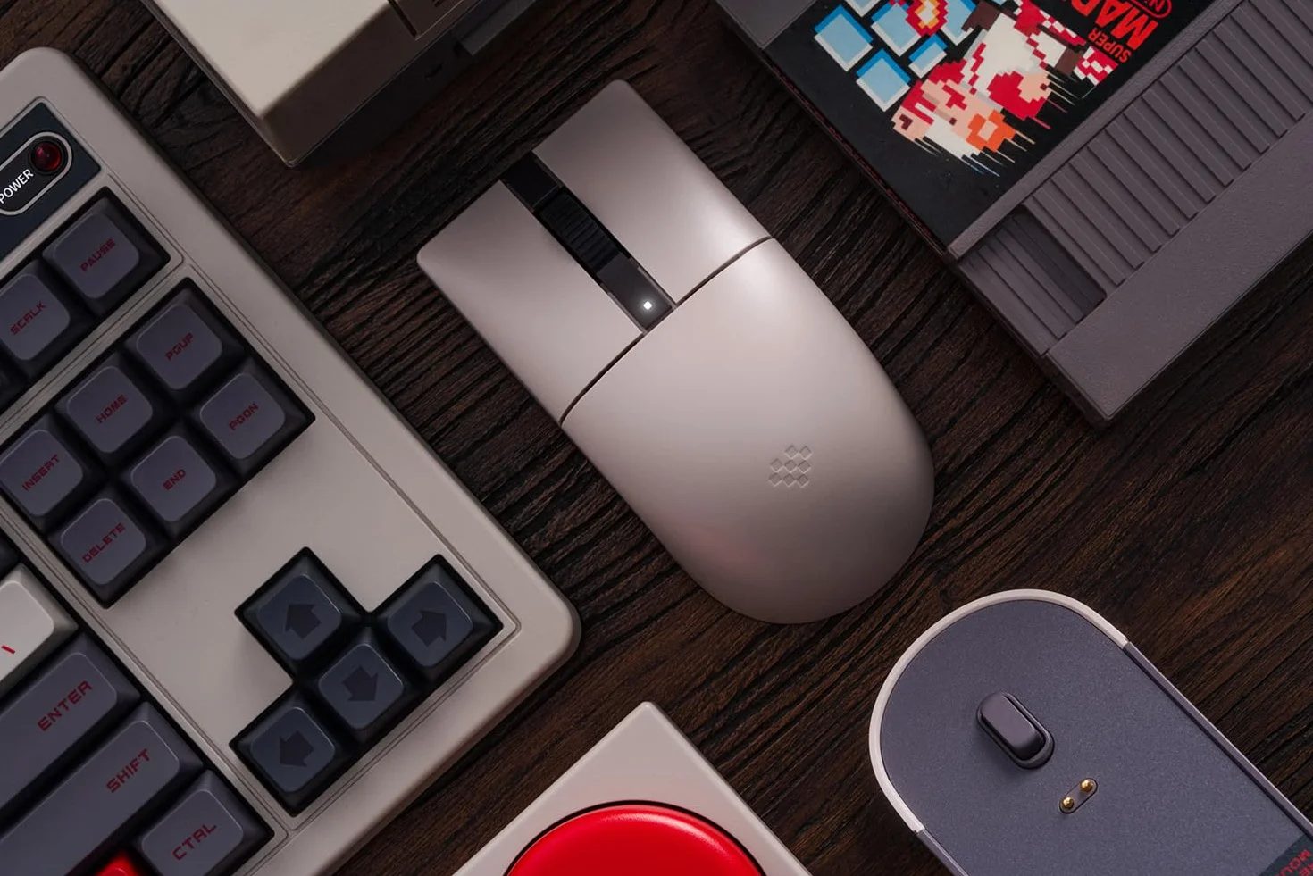8BitDo Retro R8 Mouse with Charging Dock, PAW 3395 Optical Sensor DPI 26,000, Wireless Mouse with 4K Polling Rate, Programmable Buttons, and Kailh Sword GM X Micro Switches - N Edition