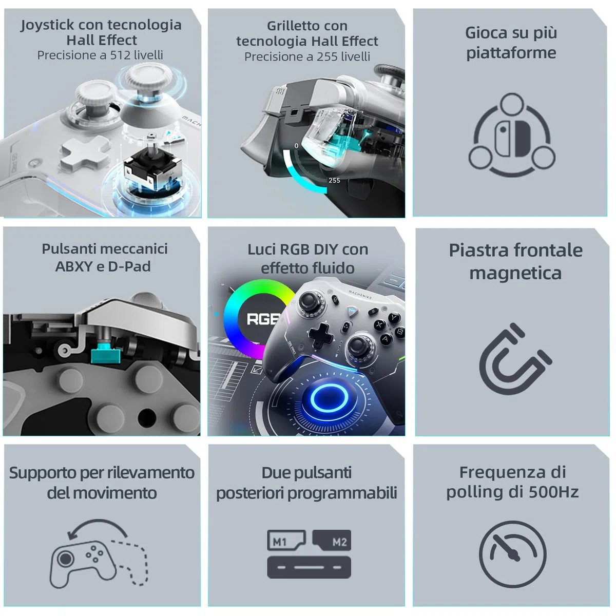Machenike G5PRO Wireless Controller RGB Joystick PC Gaming Hall Effect Trigger Tasti meccanici Compatibile PC/NS/TV/smartphone TURBO 5 Livelli vibrazione Nero