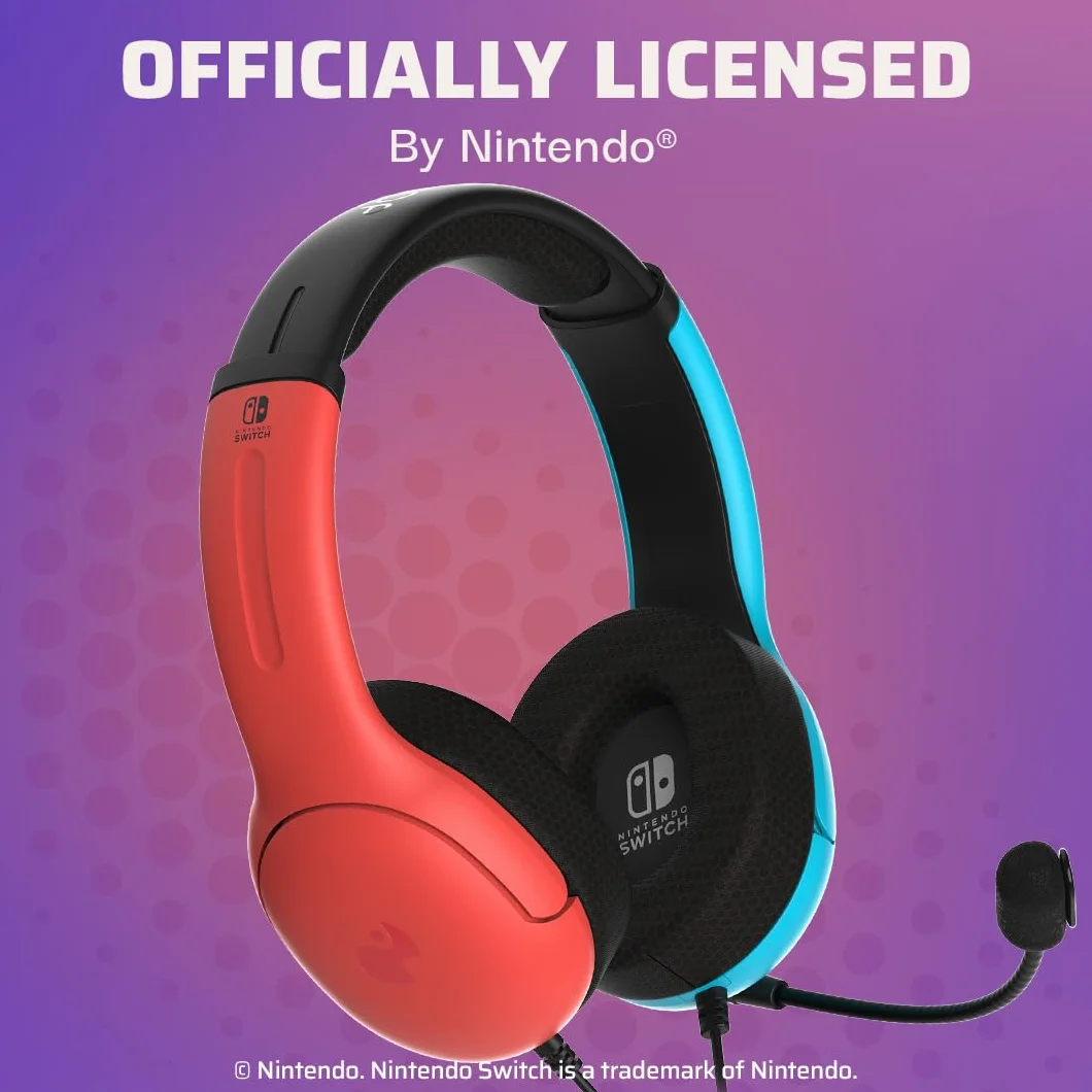 PDP Gaming LVL40 Stereo Headset for Nintendo Switch PC iPad Mac Laptop - Noise Cancelling Microphone Lightweight On Ear Headphones Blue Red