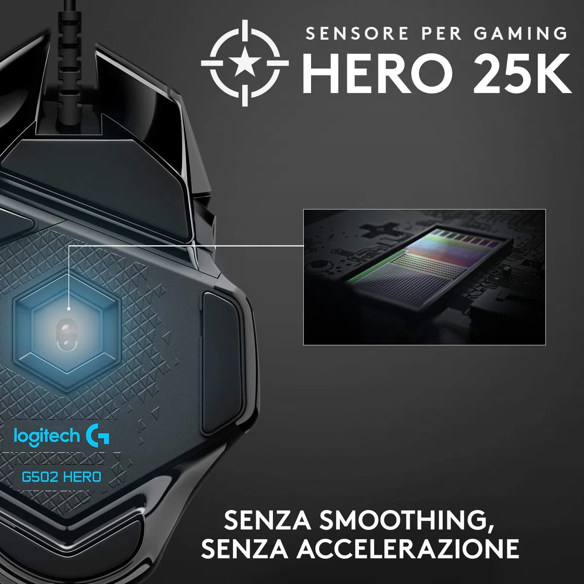 Logitech G G502 HERO Gaming Mouse, HERO 25K Sensor, 25.600 DPI, RGB, Adjustable Weights, 11 Programmable Buttons, Black