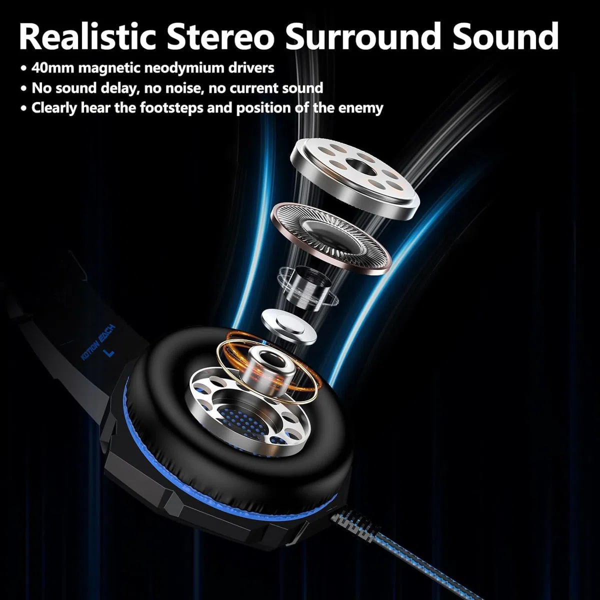 Laspi Cuffie Gaming per PS4 Cuffie da Gaming con Microfono e Bass Stereo Cuffie da Gioco con 3.5mm Jack LED e Controllo Volume Gaming Headset per PS4/Switch/PC/Mac/Laptop/Tablet