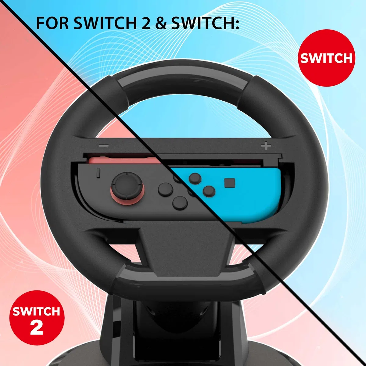 SUBSONIC - Set di 2 ruote da corsa per Joy-Con Nintendo Switch e Switch 2 - Ruote da corsa pieghevoli con supporto e ventosa compatibili con Joycon Switch e Switch 2 - Nero