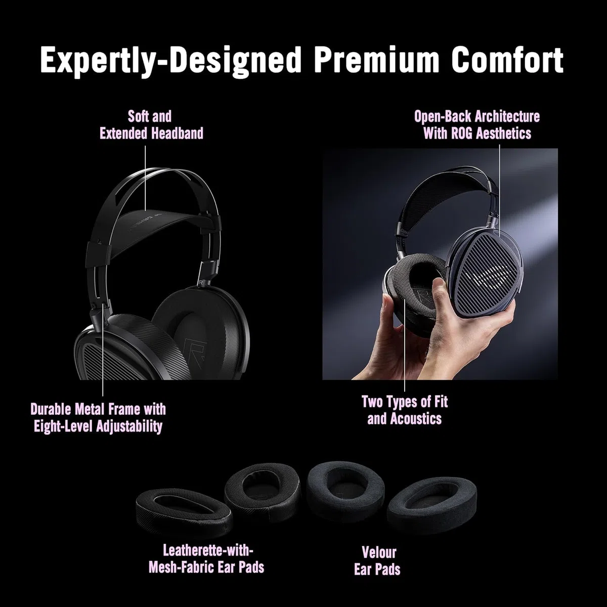Cuffie da Gioco Cablate ASUS ROG Kithara, Driver Magnetico 100 mm, Microfono MEMS, Ingressi 3,5 mm, PC/Switch/PS5, Nero