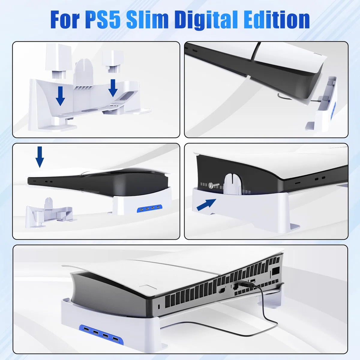AXFEE Supporto per PS5 Slim, Supporto Orizzontale con 4 Porte USB e Pattini Antiscivolo, Accessori per Console