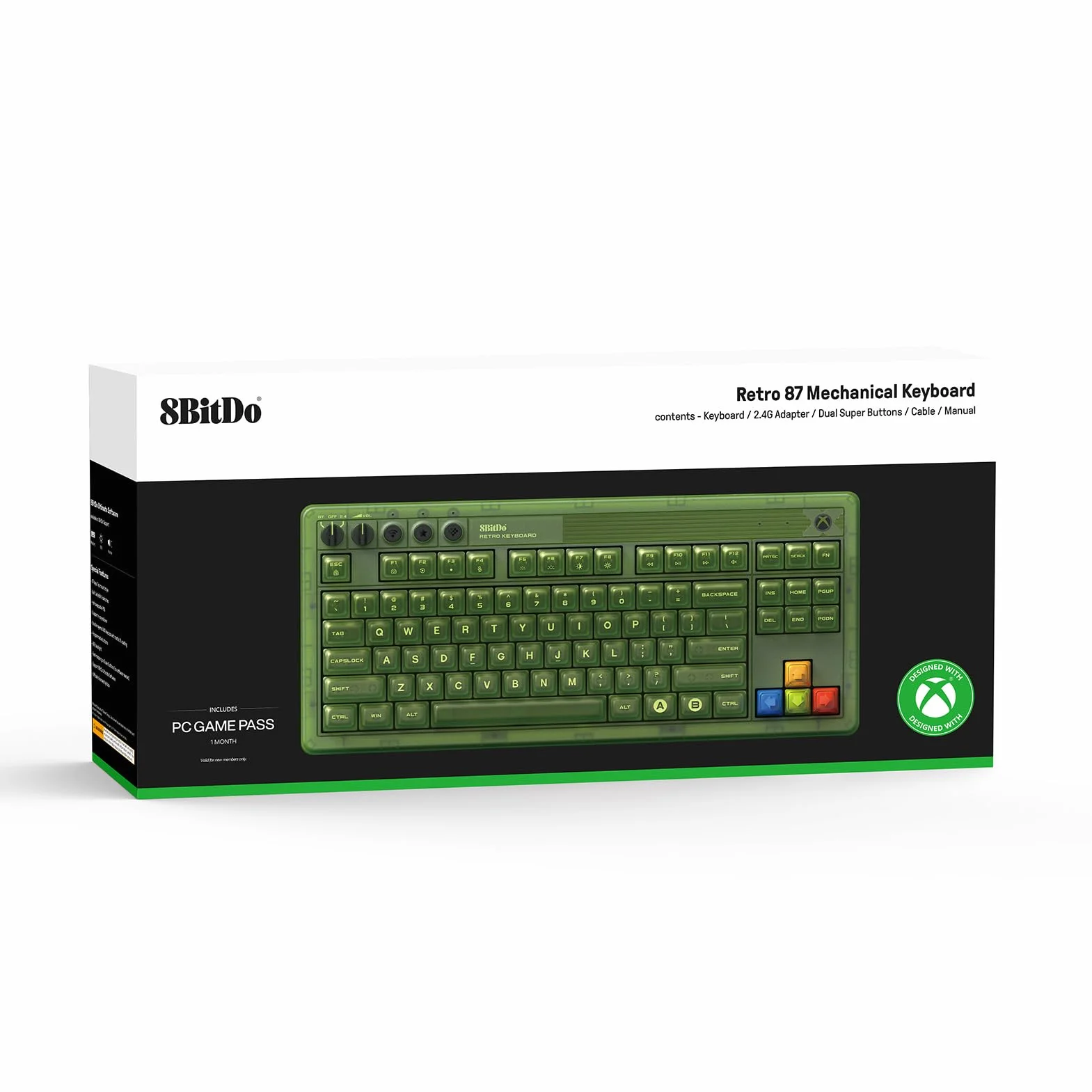 8BitDo Retro 87 Mechanical Keyboard with RGB Backlight, Bluetooth/2.4G/USB-C Hot Swappable Wireless Gaming Keyboard for Windows and Android - Xbox Edition (Officially Licensed) - QWERTY English