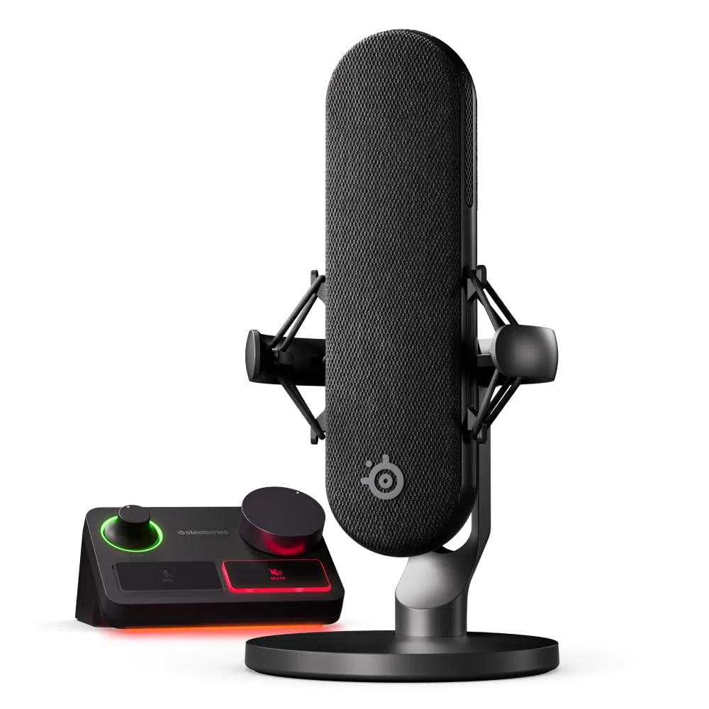 SteelSeries Alias Pro Kit - Microfono XLR + Stream Mixer - Capsula 3x più grande per il gioco, lo streaming e il podcasting - Interfaccia USB/XLR - Controlli personalizzati - RGB - PC singolo o doppio
