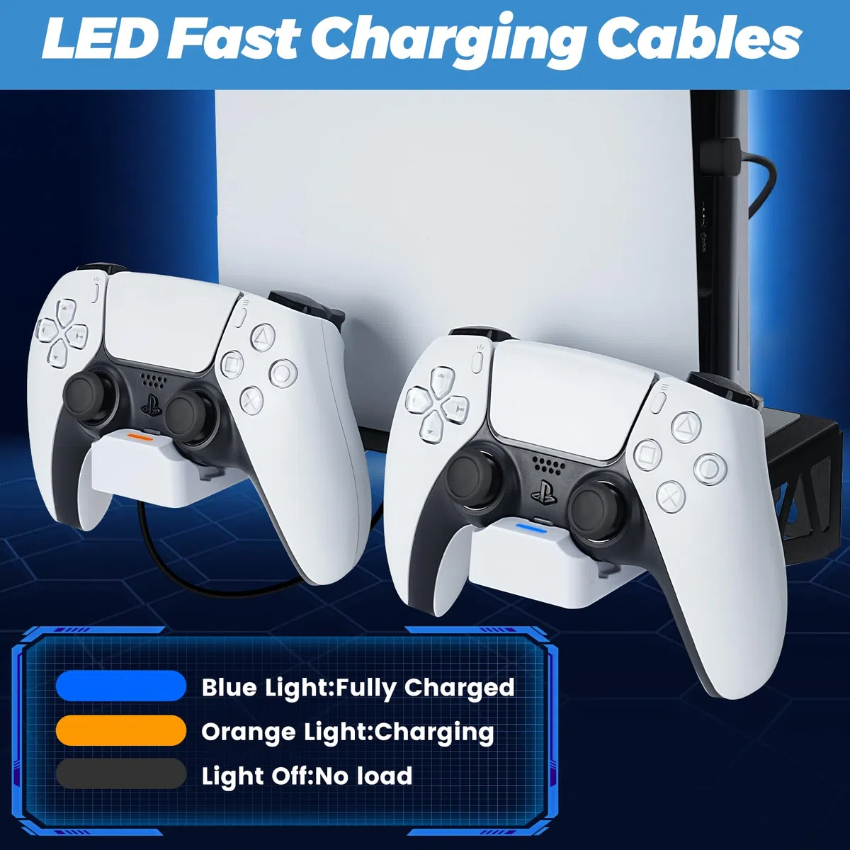 Supporto da Parete per PS5/PS5 Slim con Stazione, PS5/PS5 Slim Supporto Parete con Cavo di Ricarica Supporto per PS5 Muro per Playstation 5/PS5 Slim Digital/Disc Console con Supporto per Cuffia