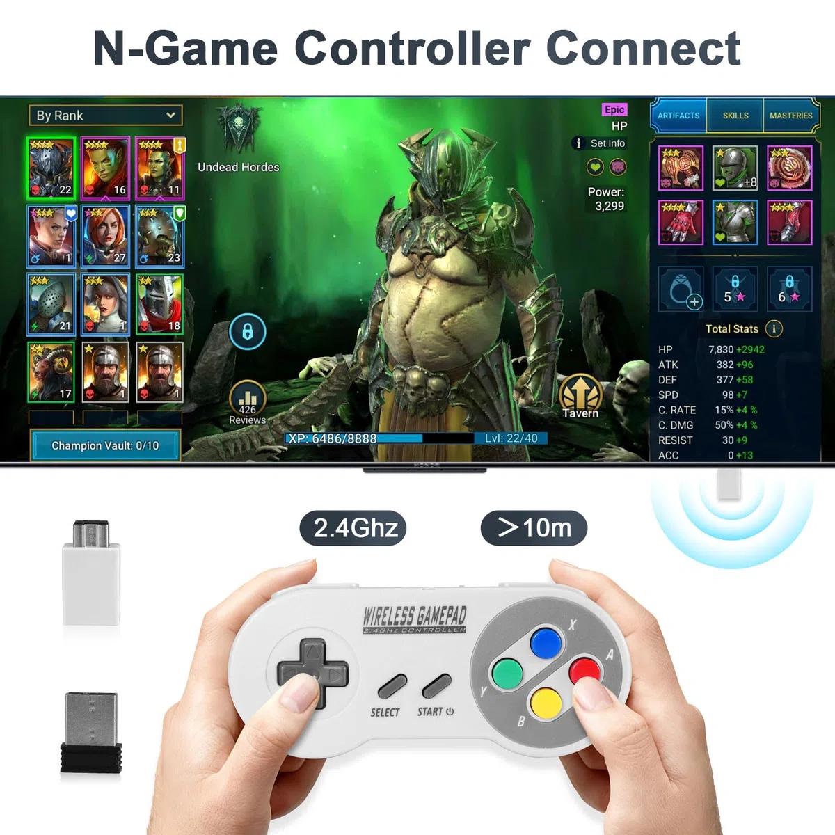 Binghe Controller SNES Wireless, SNES Game Controller Classic Mini Edition con Ricevitore SNES e Ricevitore USB 2.4GHz Compatibile con Switch/Switch OLED/Windows PC/MAC OS/Raspberry Pi(2 pezzi)