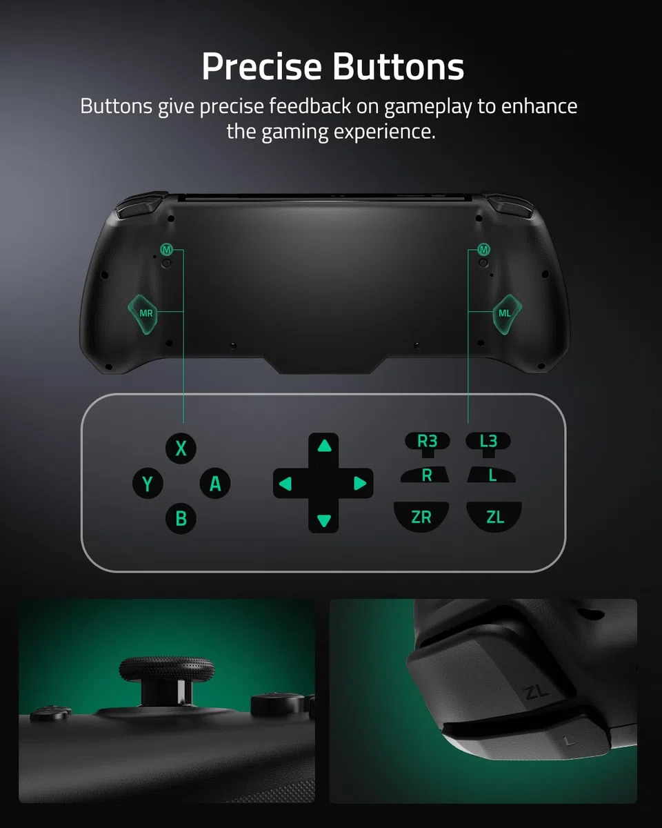 PALPOW Controller Switch luminoso – Compatibile con Nintendo Switch/OLED, design Luminpad ergonomico, Joypad monoblocco, RGB, Turbo, Mapping – Nero Meccanico Cyber