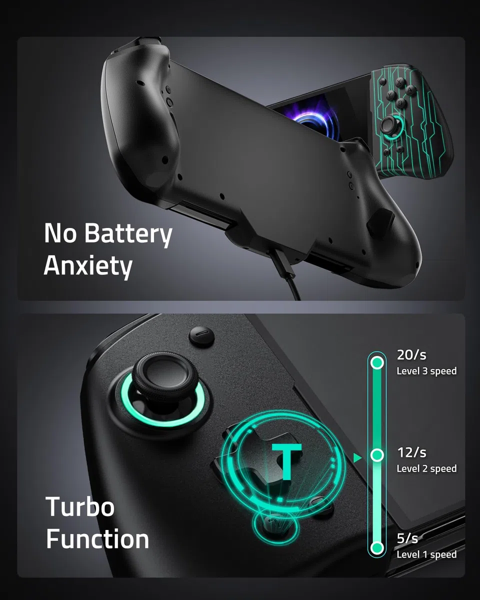 PALPOW Controller Switch luminoso – Compatibile con Nintendo Switch/OLED, design Luminpad ergonomico, Joypad monoblocco, RGB, Turbo, Mapping – Nero Meccanico Cyber