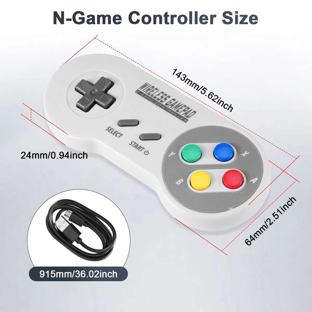 Binghe Controller SNES Wireless, SNES Game Controller Classic Mini Edition con Ricevitore SNES e Ricevitore USB 2.4GHz Compatibile con Switch/Switch OLED/Windows PC/MAC OS/Raspberry Pi(2 pezzi)