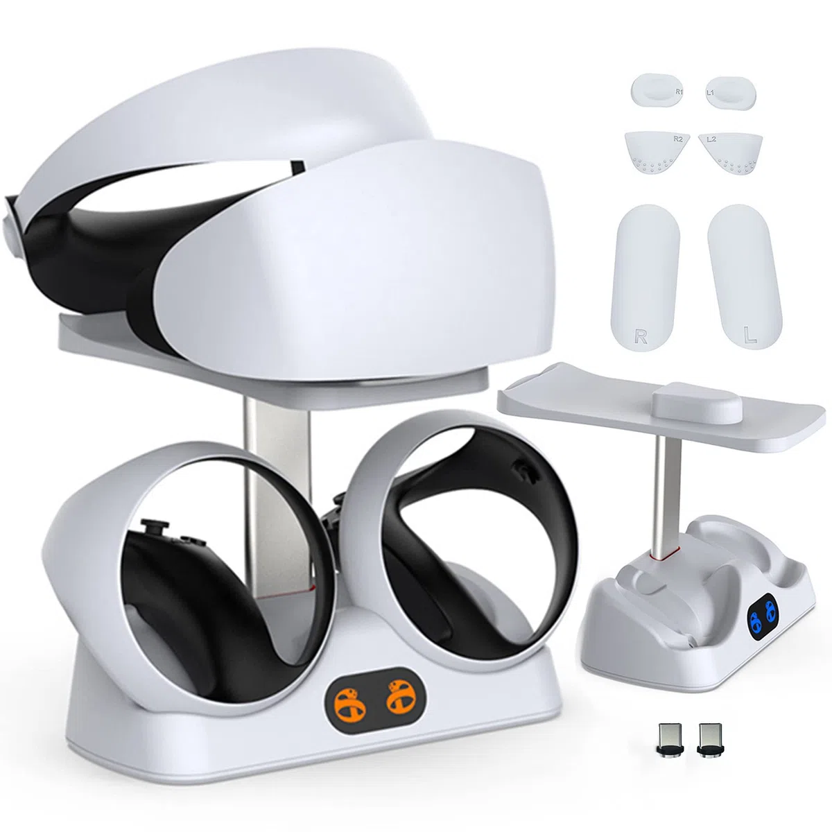 HUAYUWA PSVR2 Stazione di ricarica controller e cuscinetti antiscivolo, moderno accessorio VR con supporto per cuffie VR, indicatore LED, USB tipo C, 2 controller, 15A 5V 75W