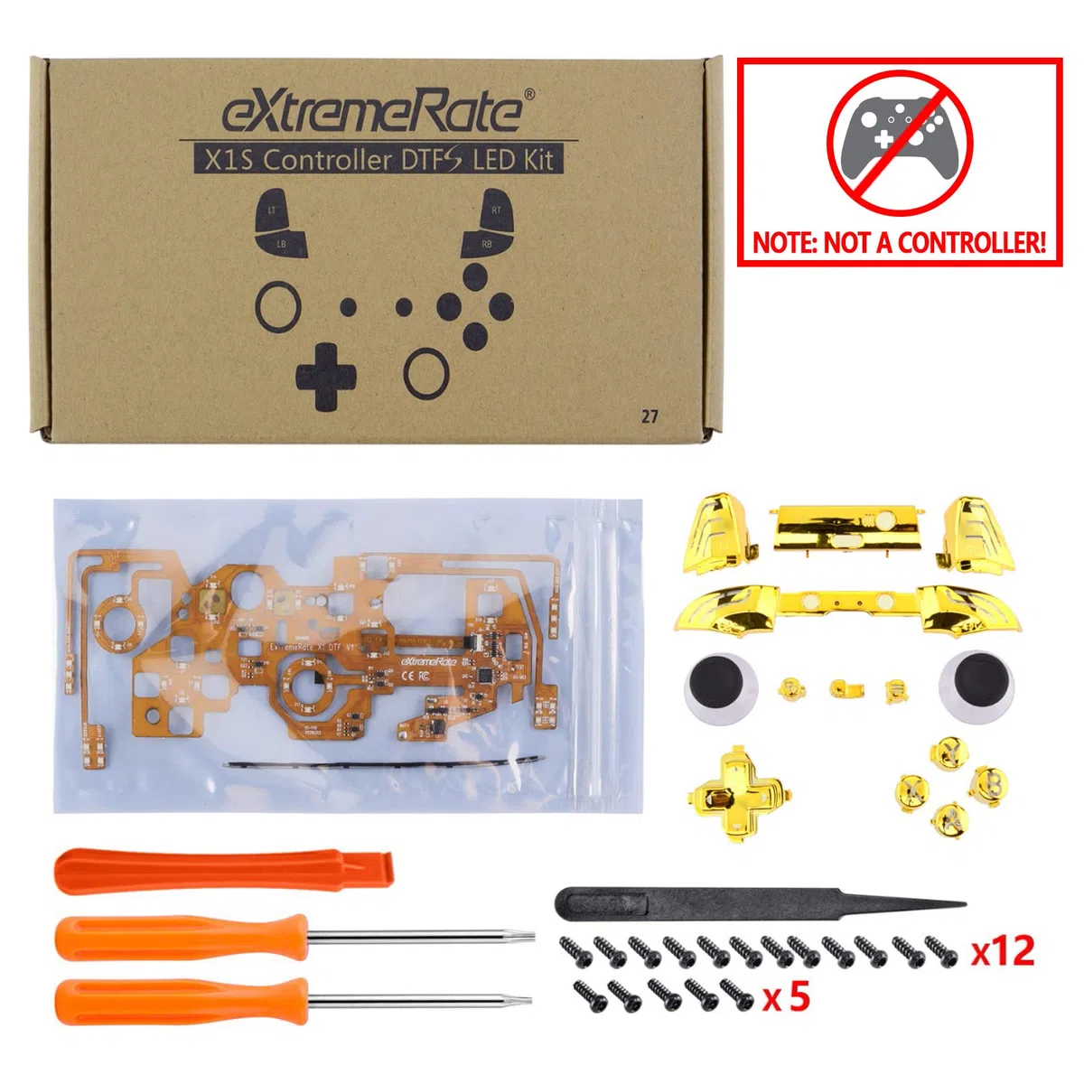 eXtremeRate Multicolori Tasti Luminosi DTFS LED Kit per Xbox One S X Controller Joystick Model 1708 D-pad Levette Analogiche Bumper Trigger Pulsante ABXY(NON Include Controller)-Oro Cromo