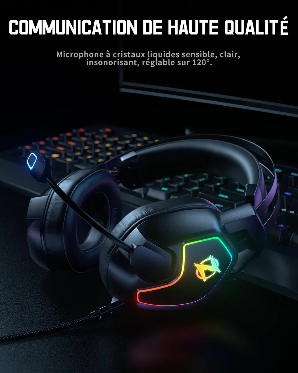 Cuffie Gaming per PS5 PS4 PC Xbox Switch, con microfono e riduzione del rumore, luce RGB, jack 3,5 mm