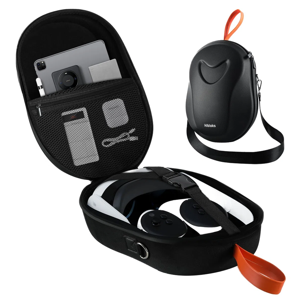 Hibloks - Custodia da trasporto per Quest 3 con porta di ricarica magnetica da 40 W, compatibile con accessori Meta Quest 3, custodia da viaggio rigida, cuffie VR all-in-one e tracolla di espansione