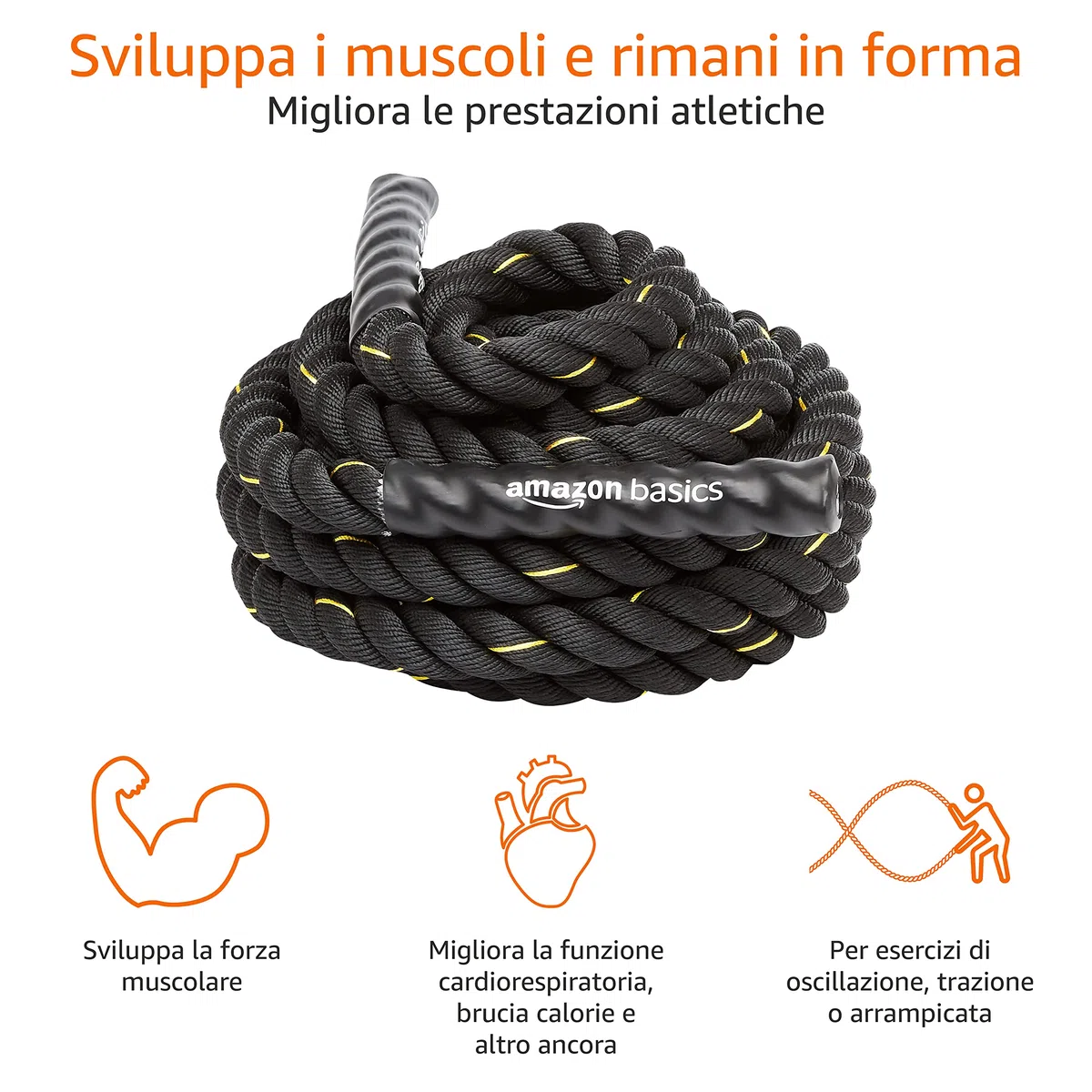 Amazon Basics Battle Rope, fune pesante da allenamento