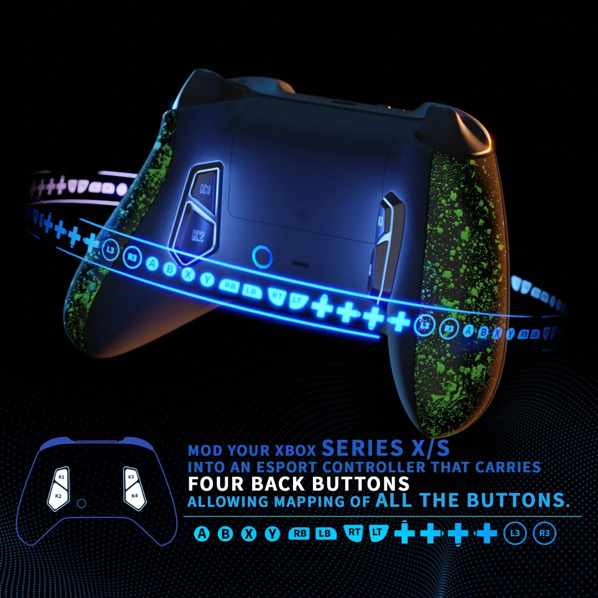 eXtremeRate VICTOR X Remap Kit per Xbox Series X S Controller,6 Profili&Cover Posteriore&Grip&4 Tasti Posteriori per Xbox Series X S Joystick Model 1914(NON Include Controller)-Verde Antiscivolo