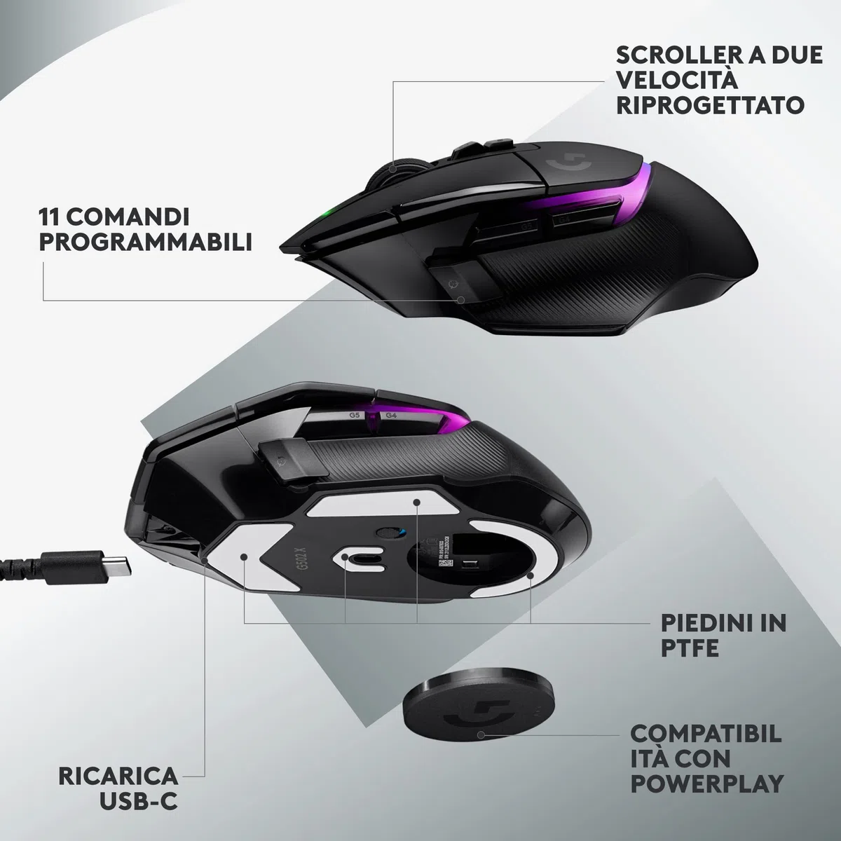 Logitech G G502 X PLUS Wireless Gaming Mouse LIGHTSPEED RGB HERO 25K Nero