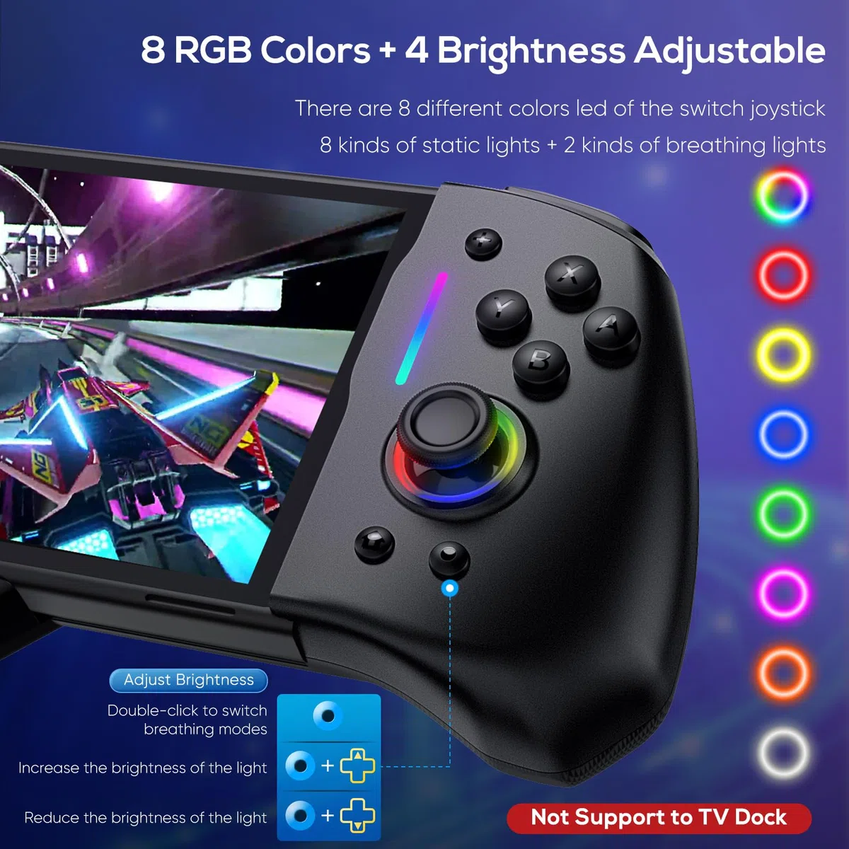Controller per Nintendo Switch/OLED, RGB Monoblocco Joypad per Joy-Con con TURBO Regolabile, Dual Motor Vibration, Pro Controller per Gaming