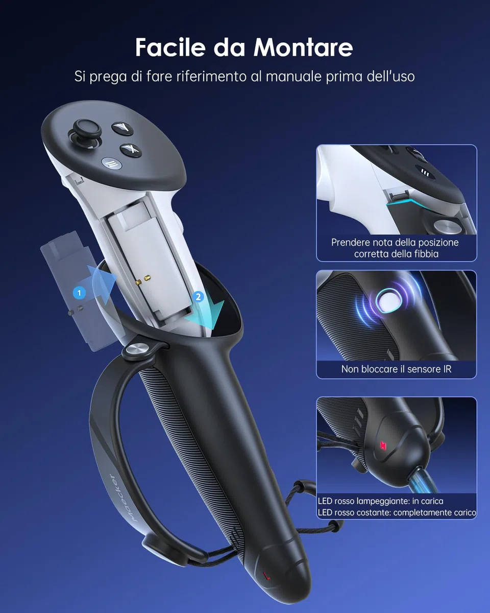 Impugnature per Controller Quest 3S/3 con Batteria Ricaricabile Cinturini Accessori