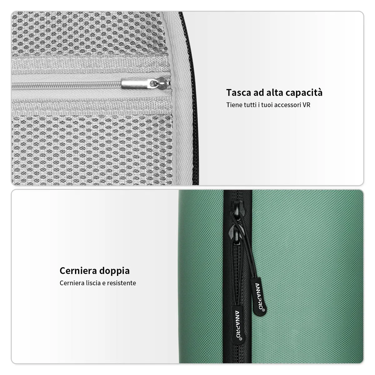 Custodia rigida Meta Quest 3S/Quest 3 compatibile cinturino Battery Elite, verde
