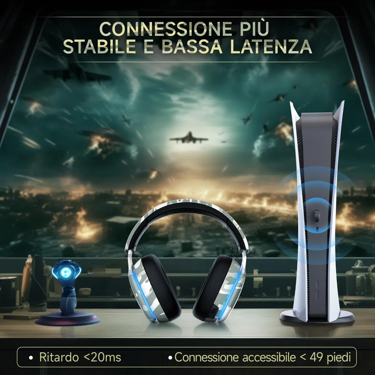 Gvyugke Cuffie da gioco Bluetooth 5.2 senza fili, microfono stereo 3D rimovibile per PS5, PS4, PC, Mac (multicolore)