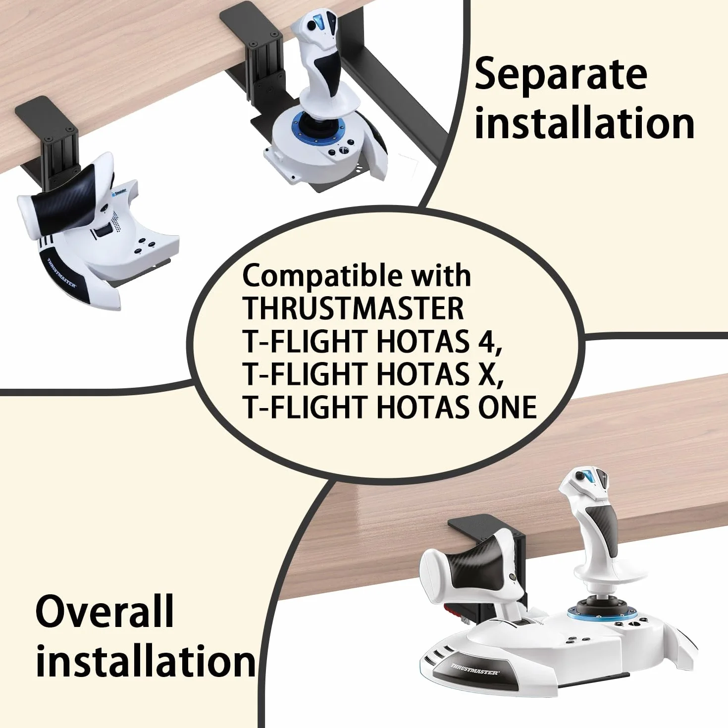 Supporto da scrivania in metallo compatibile con Thrustmaster SimTask Farmstick, T-Flight One, Hotas 4, Hotas X, T16000M FCS, TCA Sidestick, Sol-R1, Sol-R2