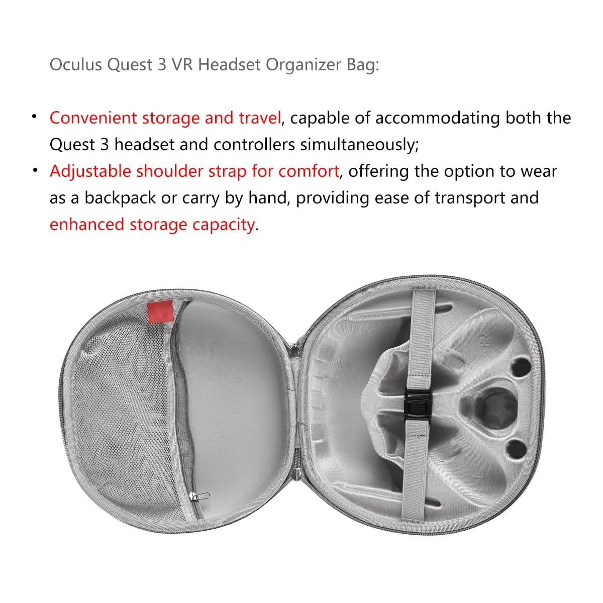 Custodia da trasporto compatibile con Meta-Quest 3, custodia da viaggio rigida protettiva per cuffie da gioco VR3, controller touch, batterie e accessori
