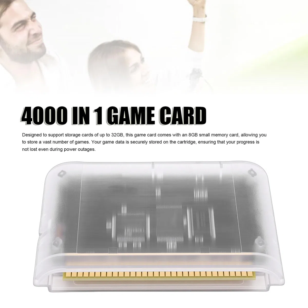 Gugxiom Cartuccia Multigiochi per Mega Drive, Cartuccia di Giochi retrò Super 4000 in 1 con Scheda di Memoria da 8 GB, Adatta per Console MD1/MD2/MD3/CD/X/32X (Bianco trasparente)