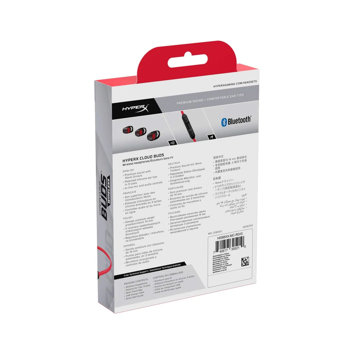 Auricolari Bluetooth 5.1 HyperX Cloud Buds con Microfono Integrato, 10 Ore Autonomia, Nero/Rosso