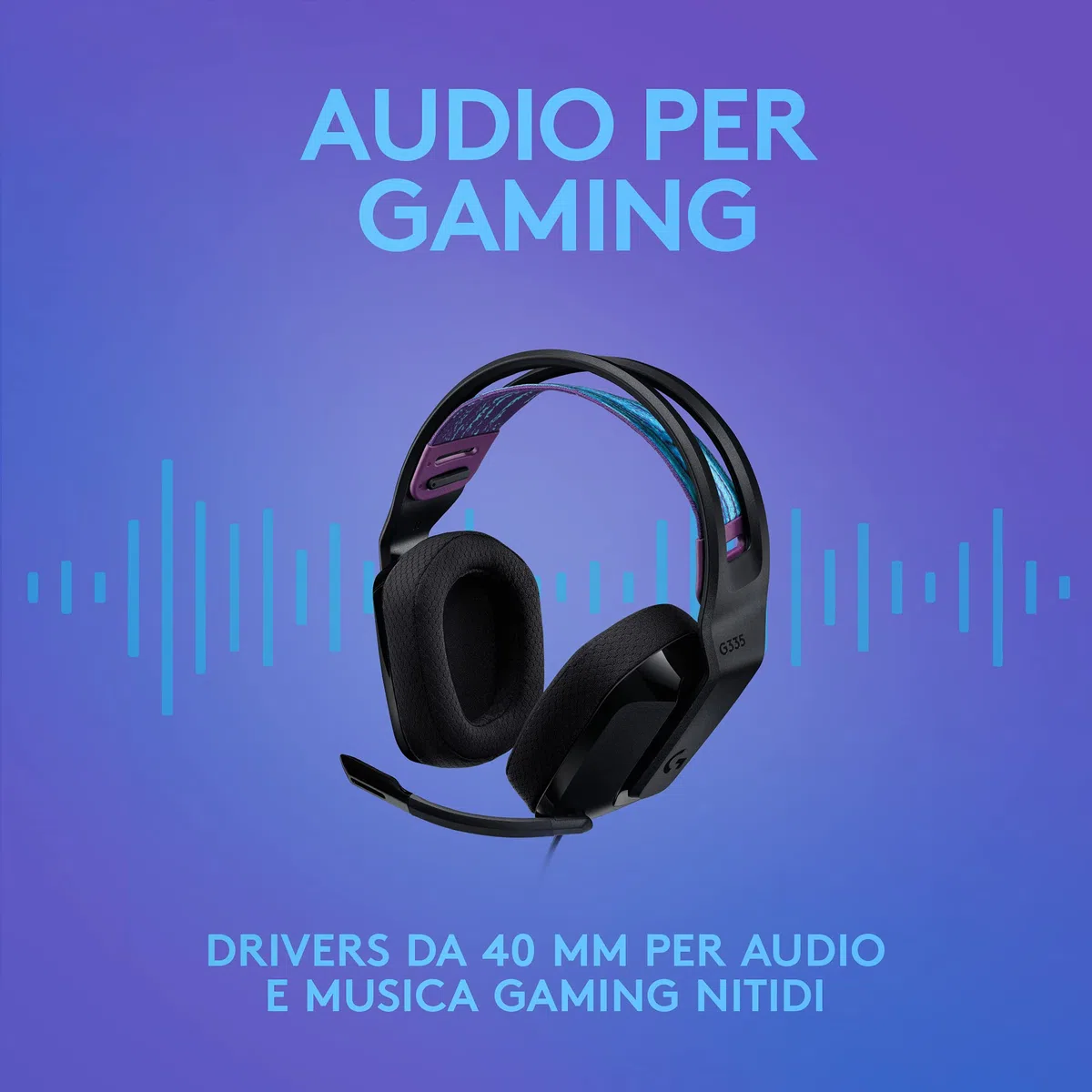 Logitech G G335 Cuffia Gaming Cablata con Microfono Flip-to-Mute, Jack 3,5 mm, Memory Foam, Leggera, Compatibile PC, PS, Xbox, Nintendo Switch - Nero