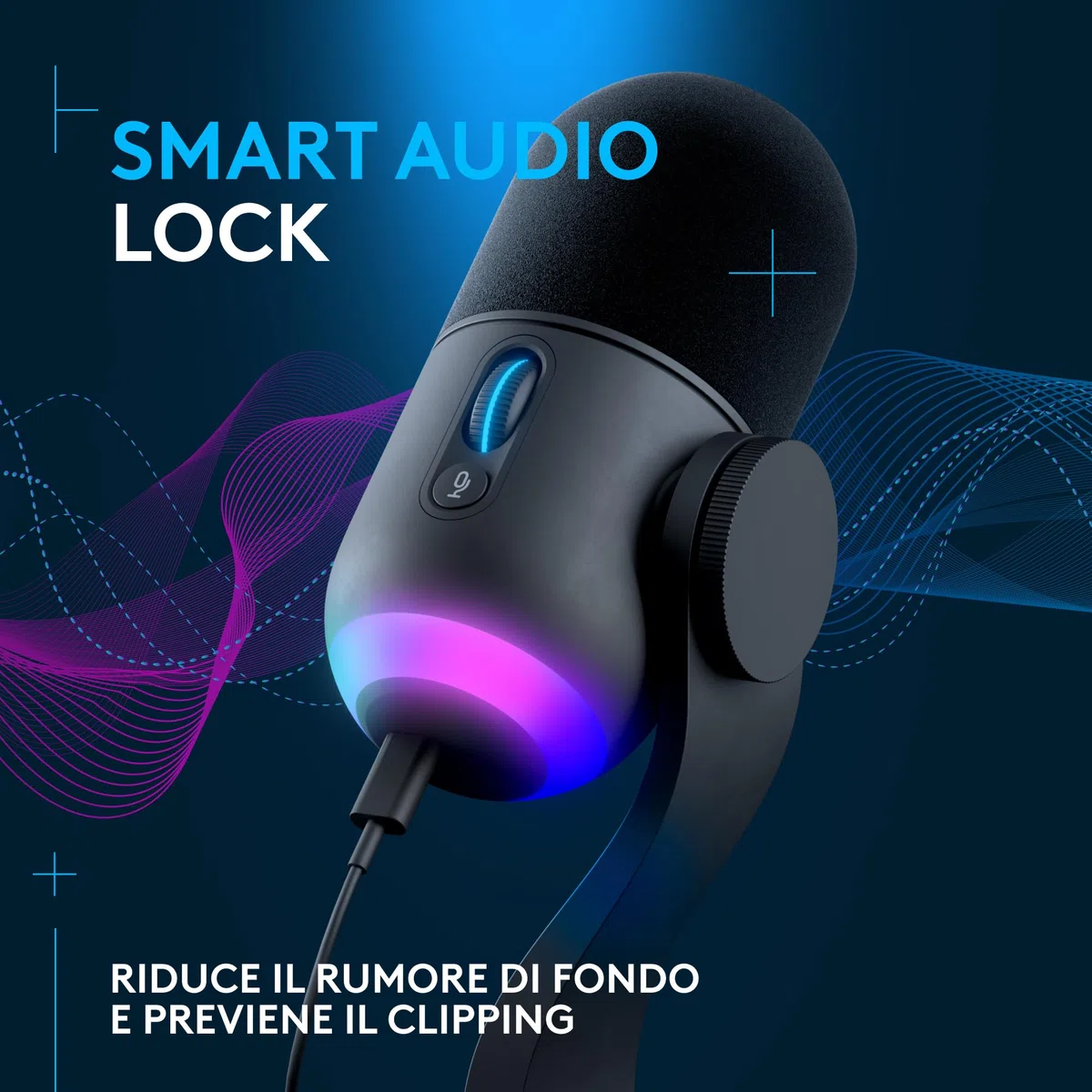 Logitech G Yeti GX Dynamic Microfono a condensatore RGB per gaming con LIGHTSYNC, microfono USB per streaming, supercardioide, Plug and Play USB per PC/Mac - Nero